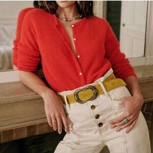 Sezane Super Kid Mohair Alpaca Blend Gaspard Cardigan in Rouge